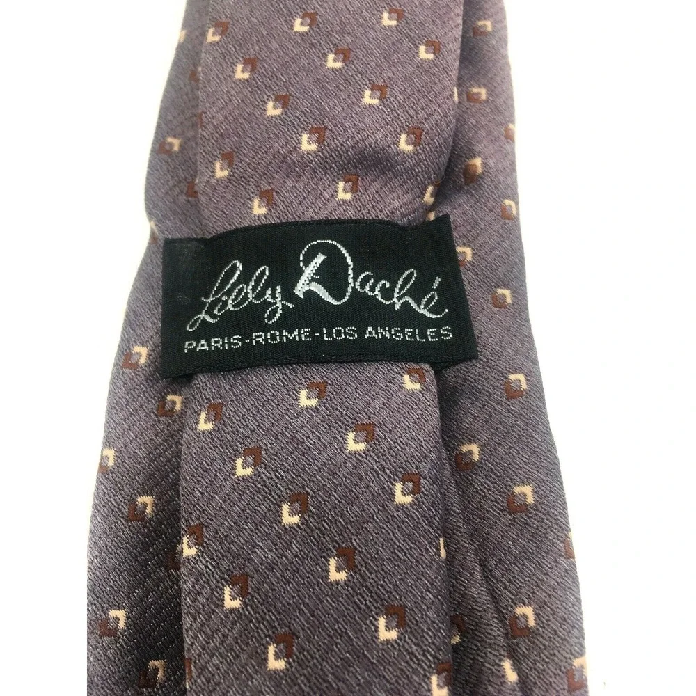 Lilly Dache' VTG Tie Symmetrical Diamond Beige Brown‎ Lavender